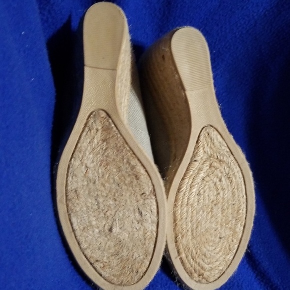 Bass Wedge Shoes Canvas Gray Tan Brown Loafer 8.5M - Picture 3 of 5